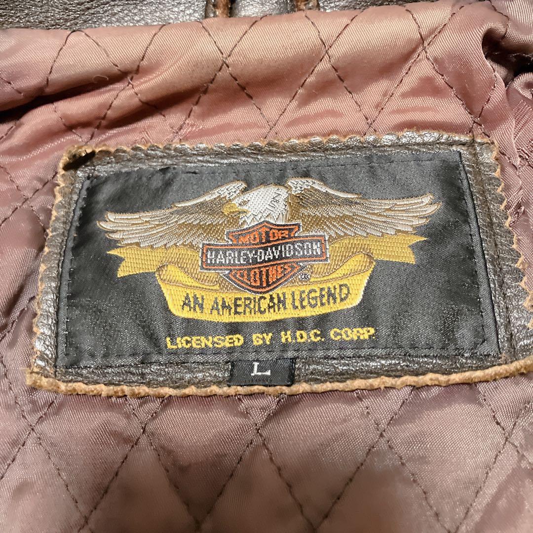 ハーレーダビッドソン ライダースジャケット 襟 キルティング ダークブラウン L