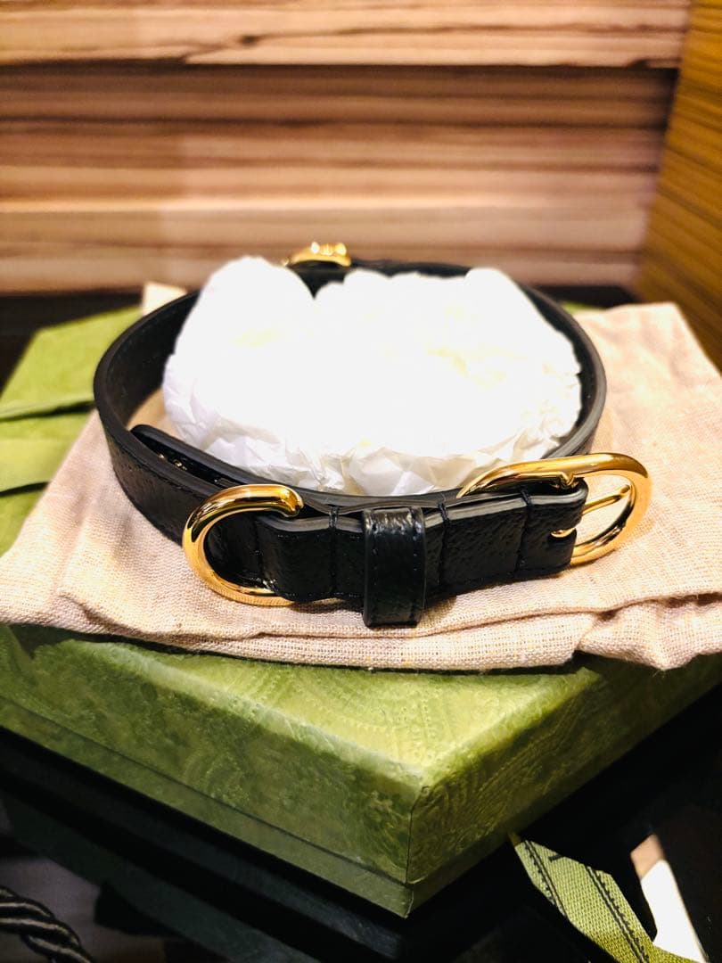 GUCCI ブラック レザー 首輪とリードセット新品未使用品