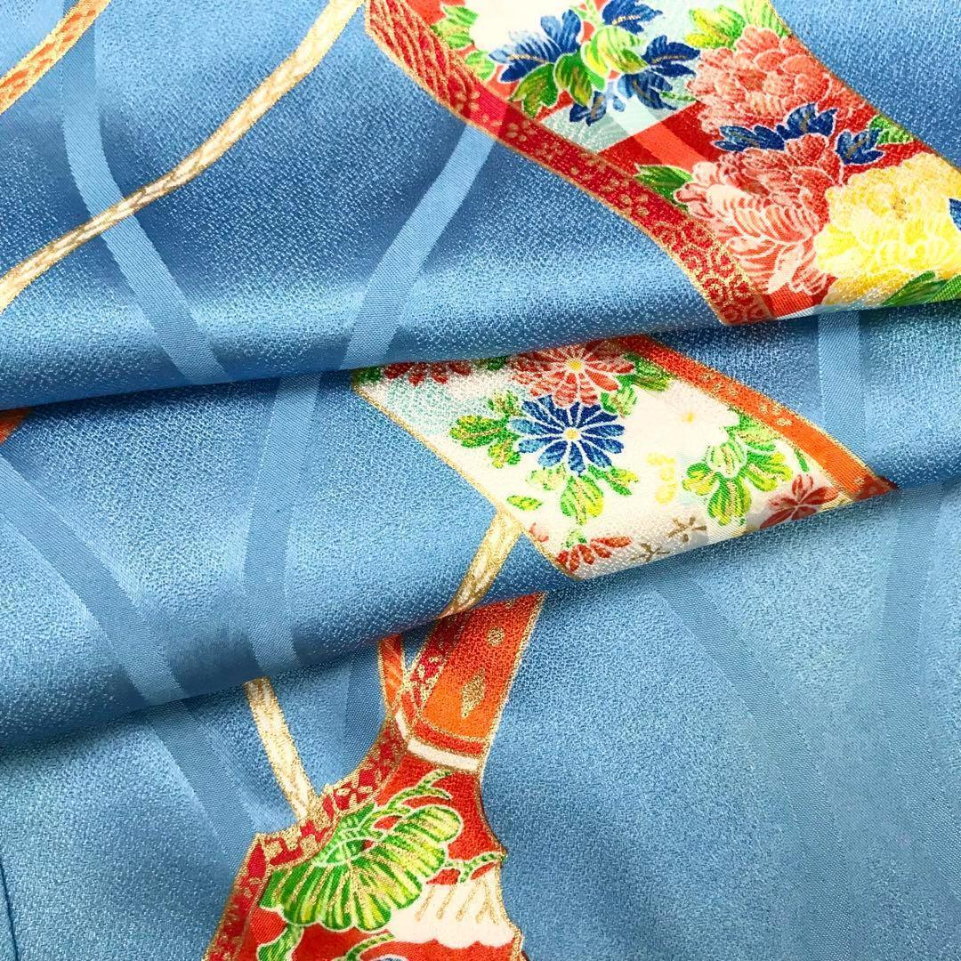 子供着物 半襦袢セット 水色 羽子板と組紐 七五三 3歳 CK-7018