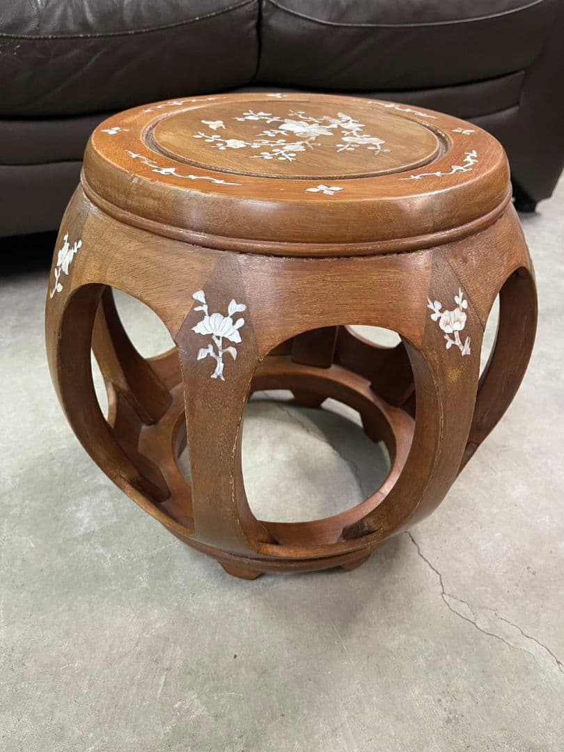 唐木の螺鈿象嵌花台　スツール　置台 飾り棚 香炉台 華道具 唐物 中国美術