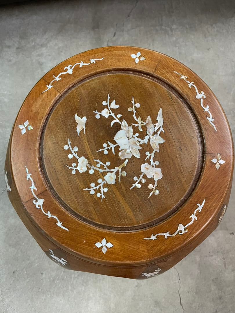 唐木の螺鈿象嵌花台　スツール　置台 飾り棚 香炉台 華道具 唐物 中国美術