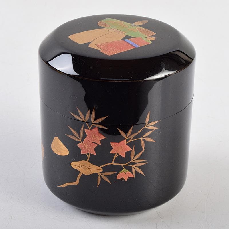 茶道具　加賀蒔絵師　竹内幸斎作　立雛蒔絵　雪吹　棗　共箱　M　R9304