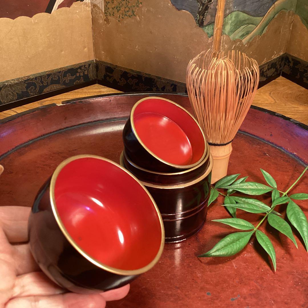 A1025 木製漆器　溜塗　　時代　化粧道具　菓子器　小物入（大、小）セット