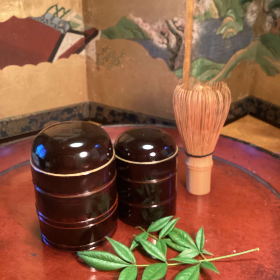 A1025 木製漆器　溜塗　　時代　化粧道具　菓子器　小物入（大、小）セット