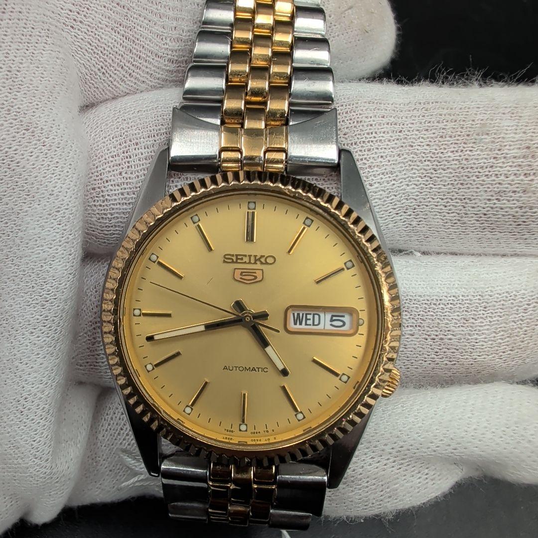【稼動品】セイコー5 デイデイト 自動巻き 7S26-0500 裏スケ コンビ