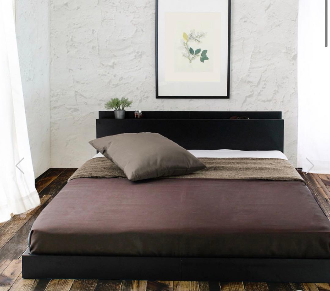 黒いベッドフレーム ヘッドボード付き シングル