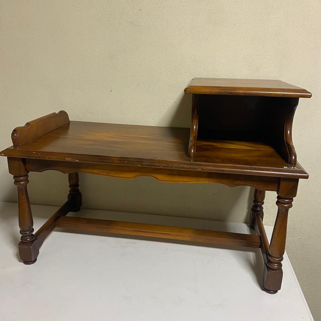 保管品 オールドカリモク サイドテーブル 電話台 コロニアル カタカナロゴ 花台