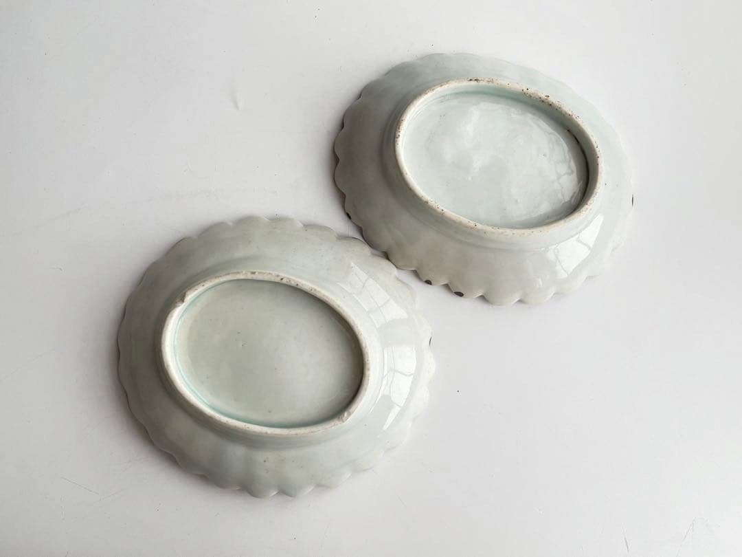 骨董　アンティーク　白磁　菊花小皿　楕円　オーバル　小皿　柿右衛門　古伊万里