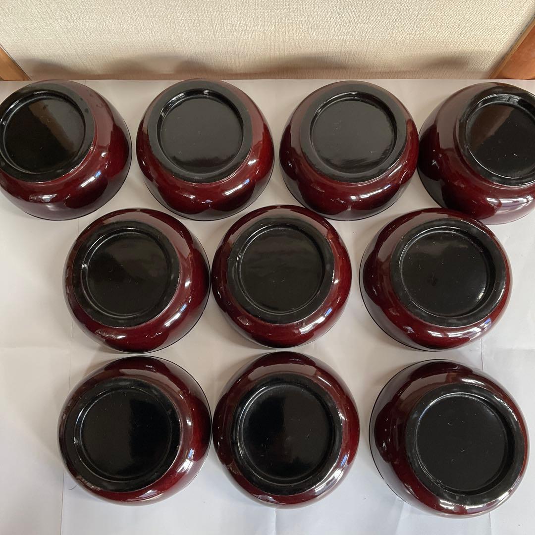 輪島塗　天然木蒔絵「竹に雀文」吸物椀(雑煮椀)10脚揃　明治後期から大正頃