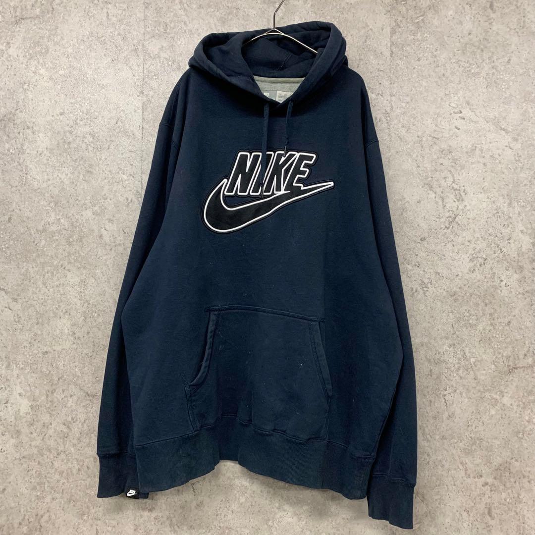 【レア3XL☆US輸入】ナイキ スウッシュロゴ刺繍スウェットパーカー ネイビー