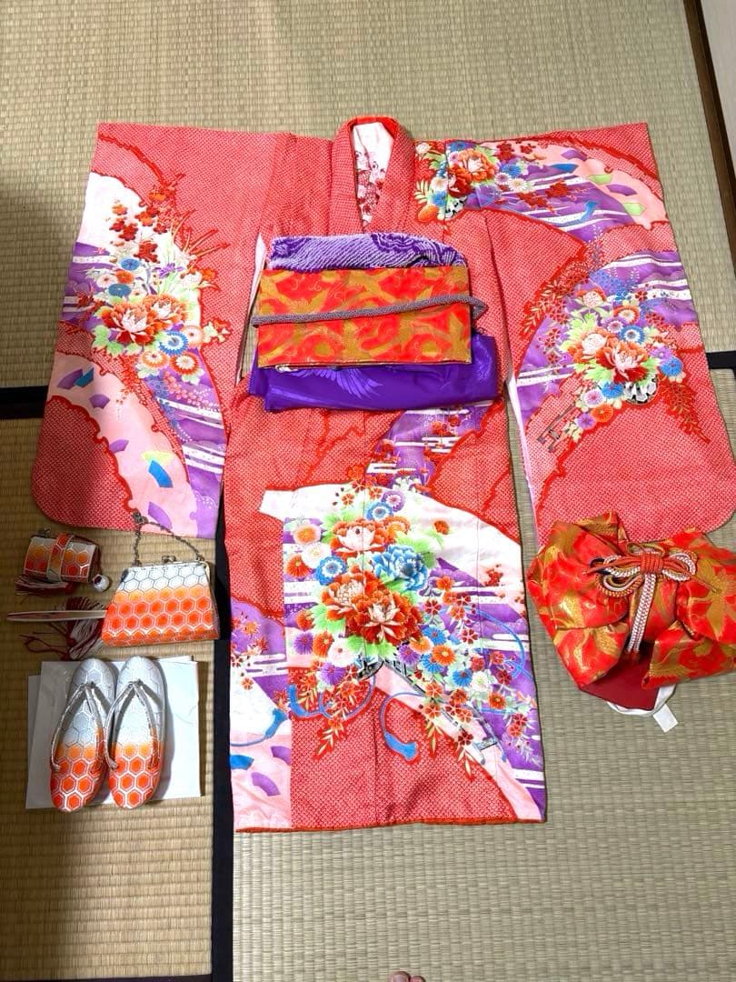 七五三 7歳 着物 長襦袢 作り帯 バッグ 草履 小物 セット