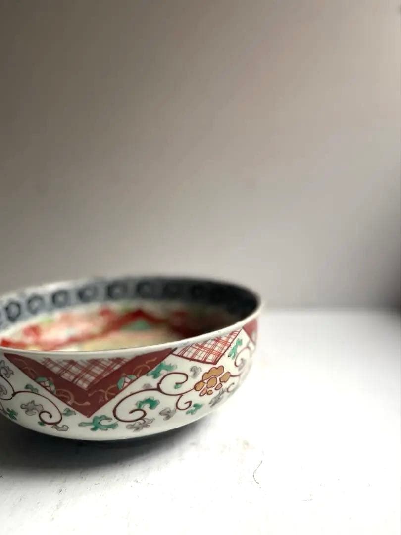 518 骨董 アンティーク 古伊万里 染付 豪華 色絵金彩花鳥図7寸鉢 幕末