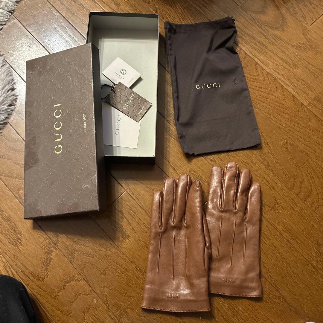 美品　GUCCI ブラウン レザー手袋