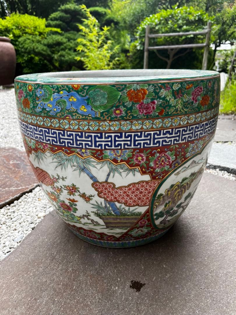 伊万里焼 十錦手 染付 色絵 金彩 花鉢　金魚鉢　火鉢　特大サイズ