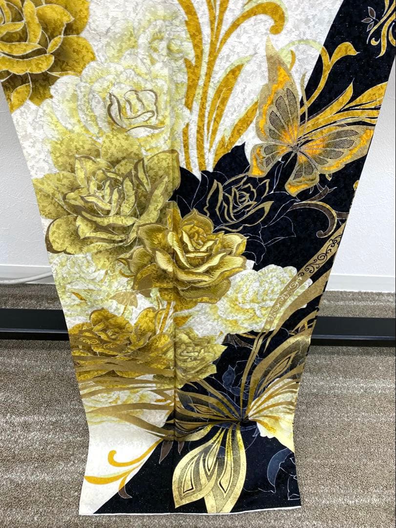 振袖 豪華 蝶 薔薇 金駒 金彩 銀通し身丈170cm 撥水加工済