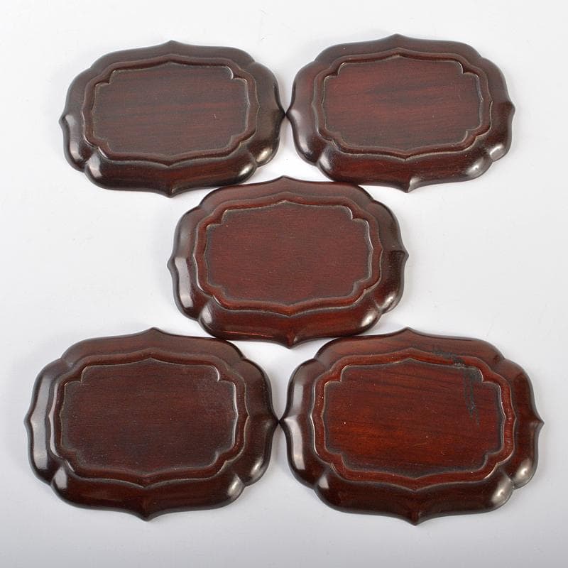 中国　唐木紫檀製　茶托　小皿　五客　V　R6622E