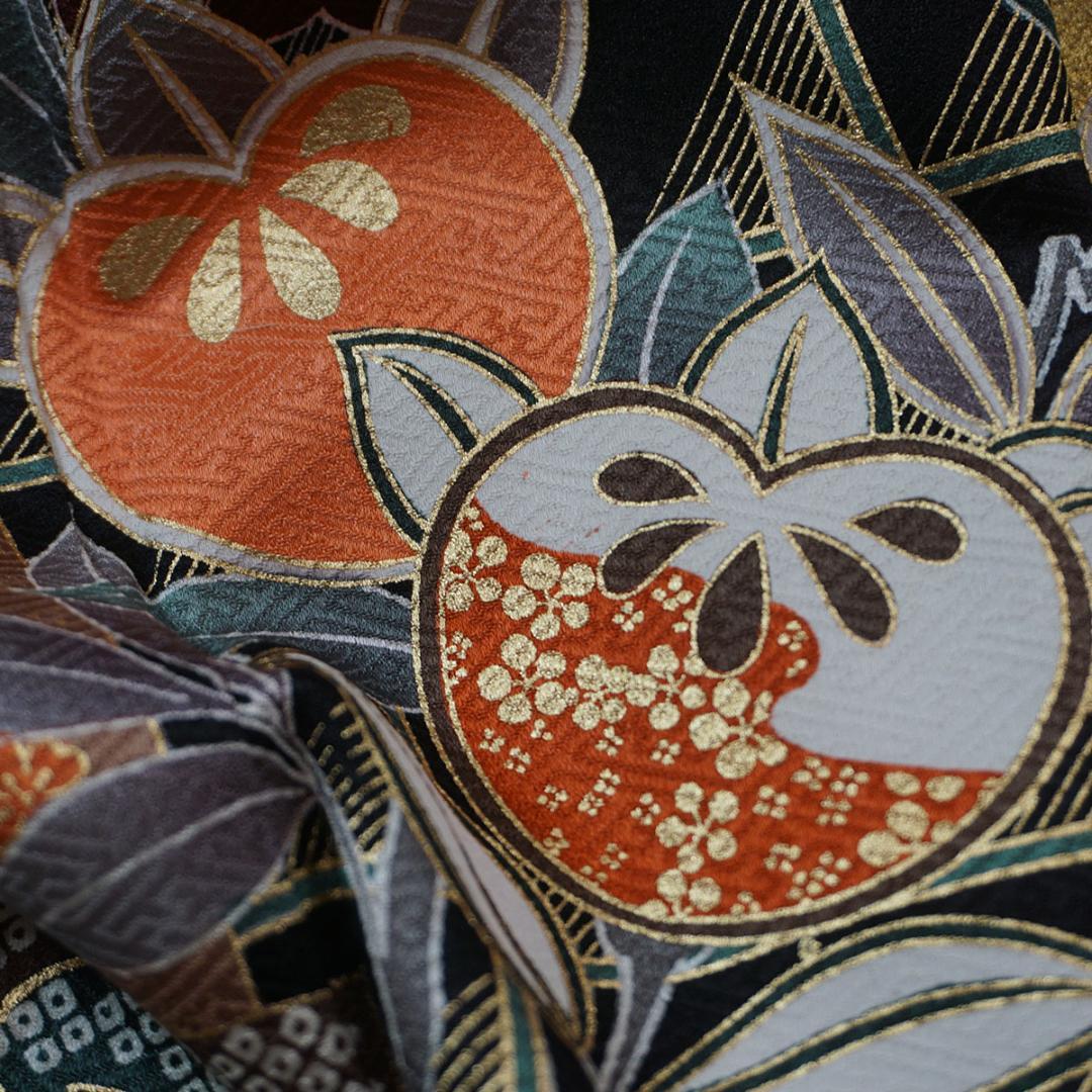 長じゅばん付き　正絹振袖　青　金彩友禅柄　165cm　a129