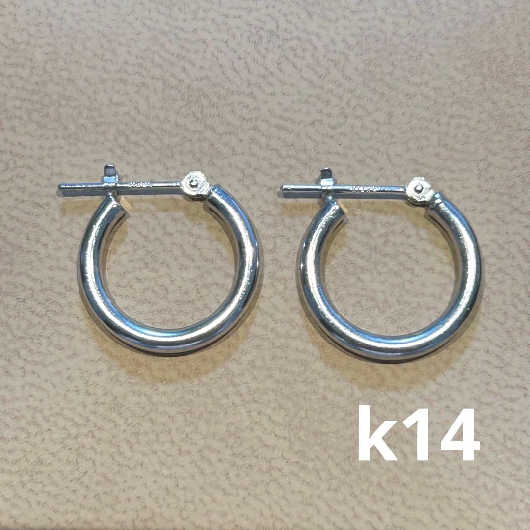 ネ*コ様 k14 フープピアス　k14wg ホワイトゴールド