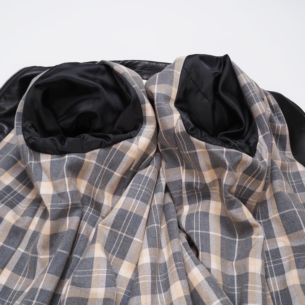 美品 Salt&Pepper ブラックラムレザージャケット 裏チェック Lサイズ