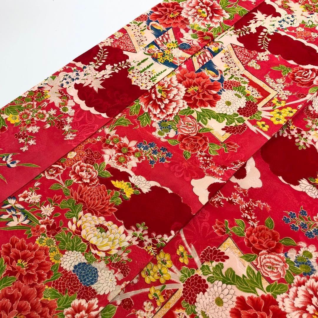 子供着物 十三詣り 花模様 鳥 紅赤色 CK-7375