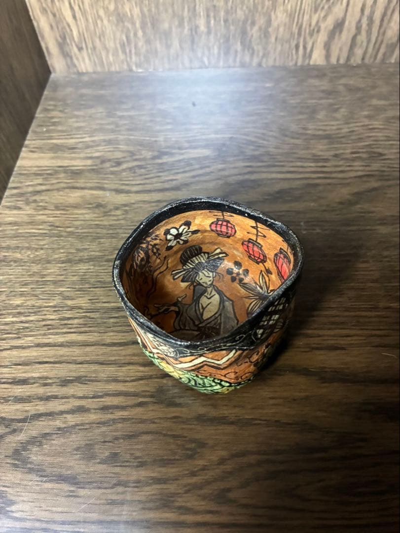 漫画織部 ぐい呑　花魁　深見文紀 共箱