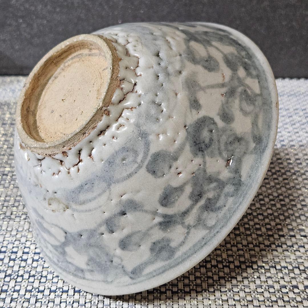 名碗❗】中国古陶磁器　明末～清初 福建琉球古窯　青華染付　唐草に渦巻文様 茶碗