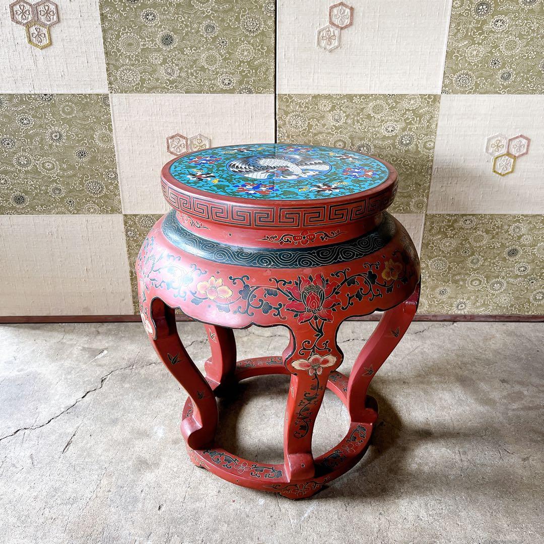 景泰蘭　七宝天板スツール　サイドテーブル　花台飾り台置台装飾時代 唐物中国美術