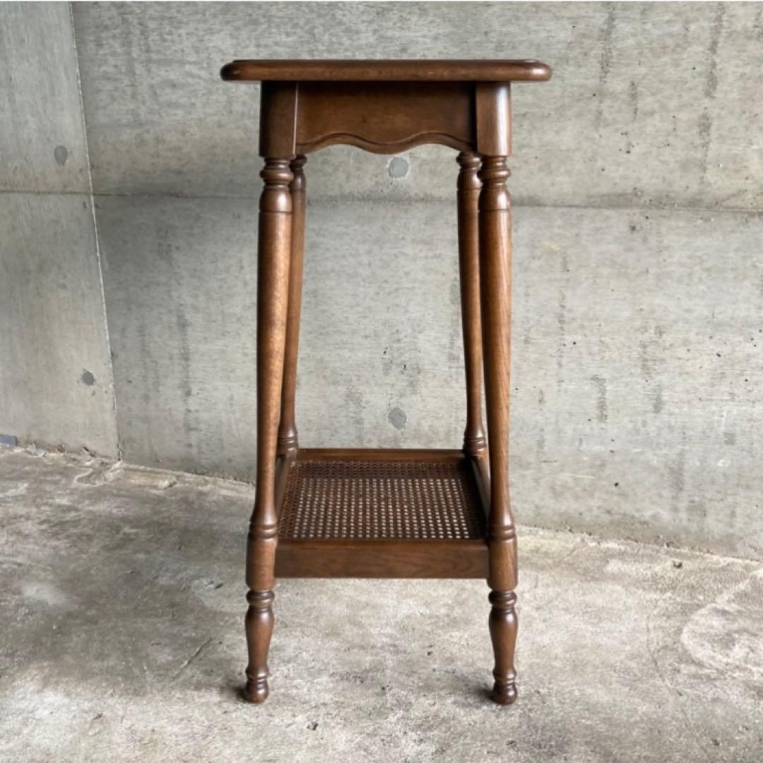 カリモク グランドコロニアル サイドテーブル 電話台 花台 木製 籐編み レトロ