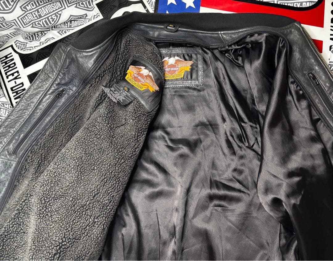 ハーレーダビッドソン 前後革刺繍ロゴ⭐️レアなラム本革製ジャケット脱着ボアライナー