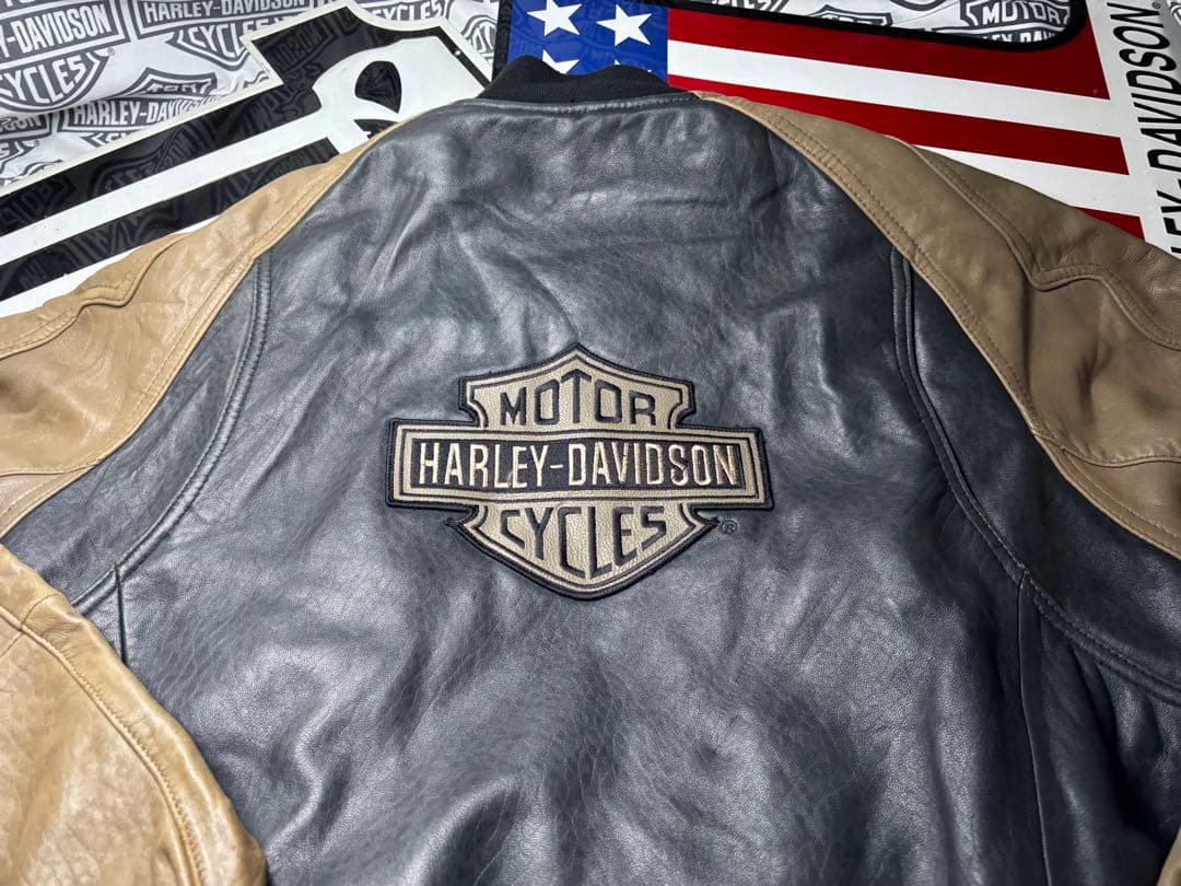 ハーレーダビッドソン 前後革刺繍ロゴ⭐️レアなラム本革製ジャケット脱着ボアライナー