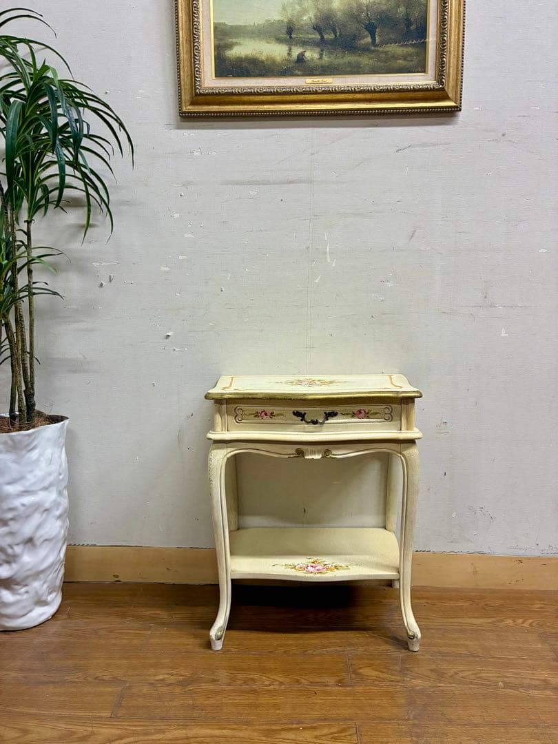 管399☆ イタリア製☆ロココ調☆姫家具☆ヒビ加工☆サイドテーブル