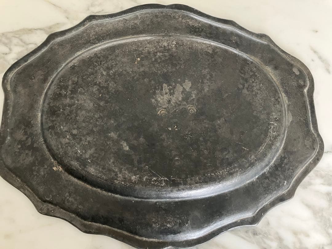 アンティーク ピューター　オーバルトレイ