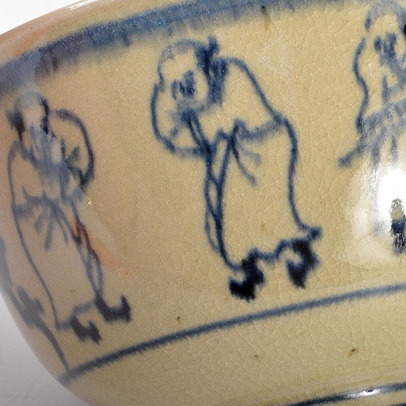 茶道具　膳所焼　淡海ぜぜ　陽炎園造　安南写　七賢人絵　茶碗　共箱　V　6532