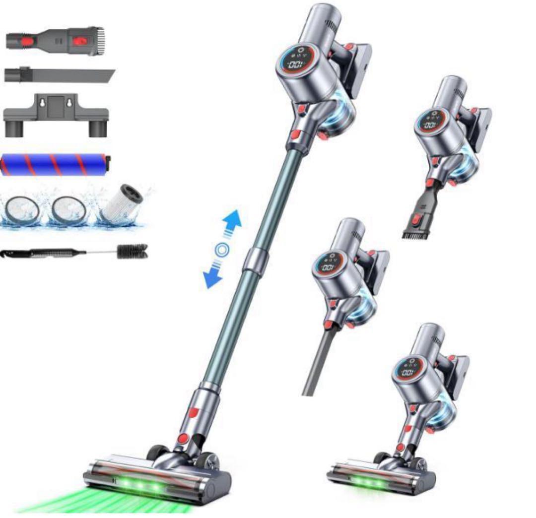 掃除機 コードレス グリーンLEDライト付 50Kpa 強力吸引 65分連続稼働