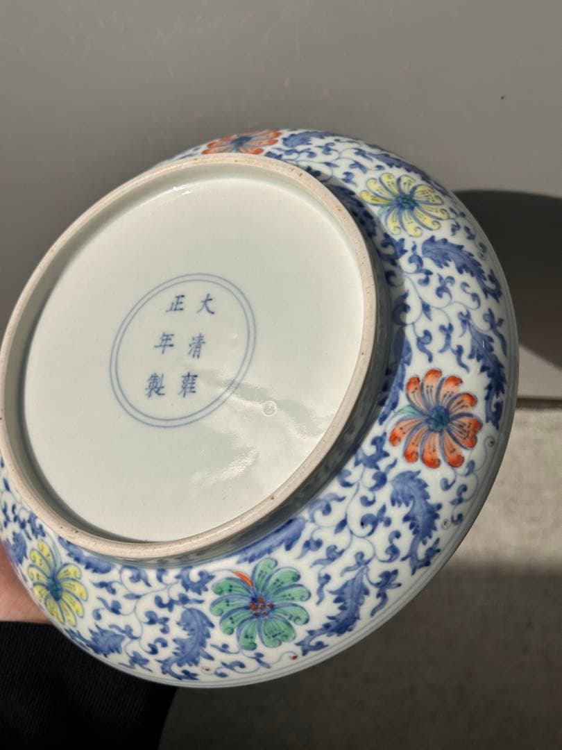 清代　大清雍正年製　青花染付 彩繪花卉文　古陶磁皿　中国古美術　時代物　骨董