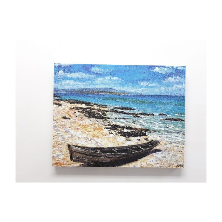 絵画　竹富島の海とサバニ