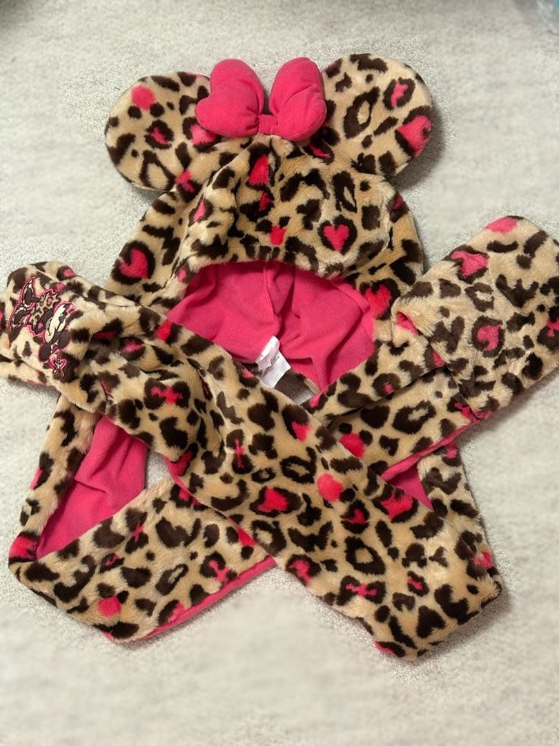 ディズニー ミニー ヒョウ柄 マフラーキャップ