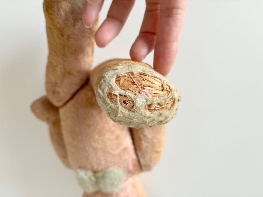 【フランス】蝶ネクタイをしたピンクのアンティークテディベア / 青い目