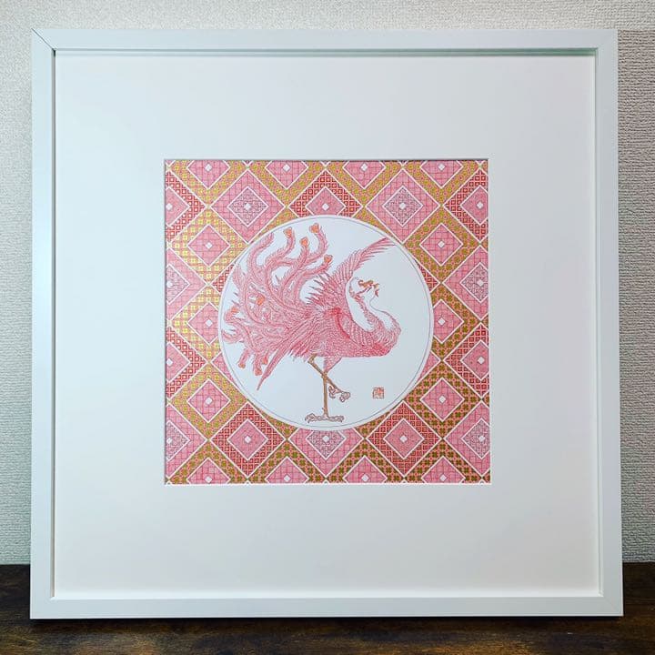 赤絵細描風アート「鳳凰図」イラスト原画