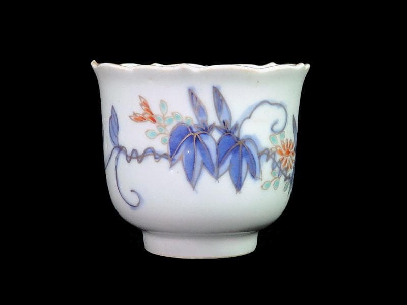 古伊万里　染錦　朝顔の図　向付　猪口　２客　E147AS-fbrg