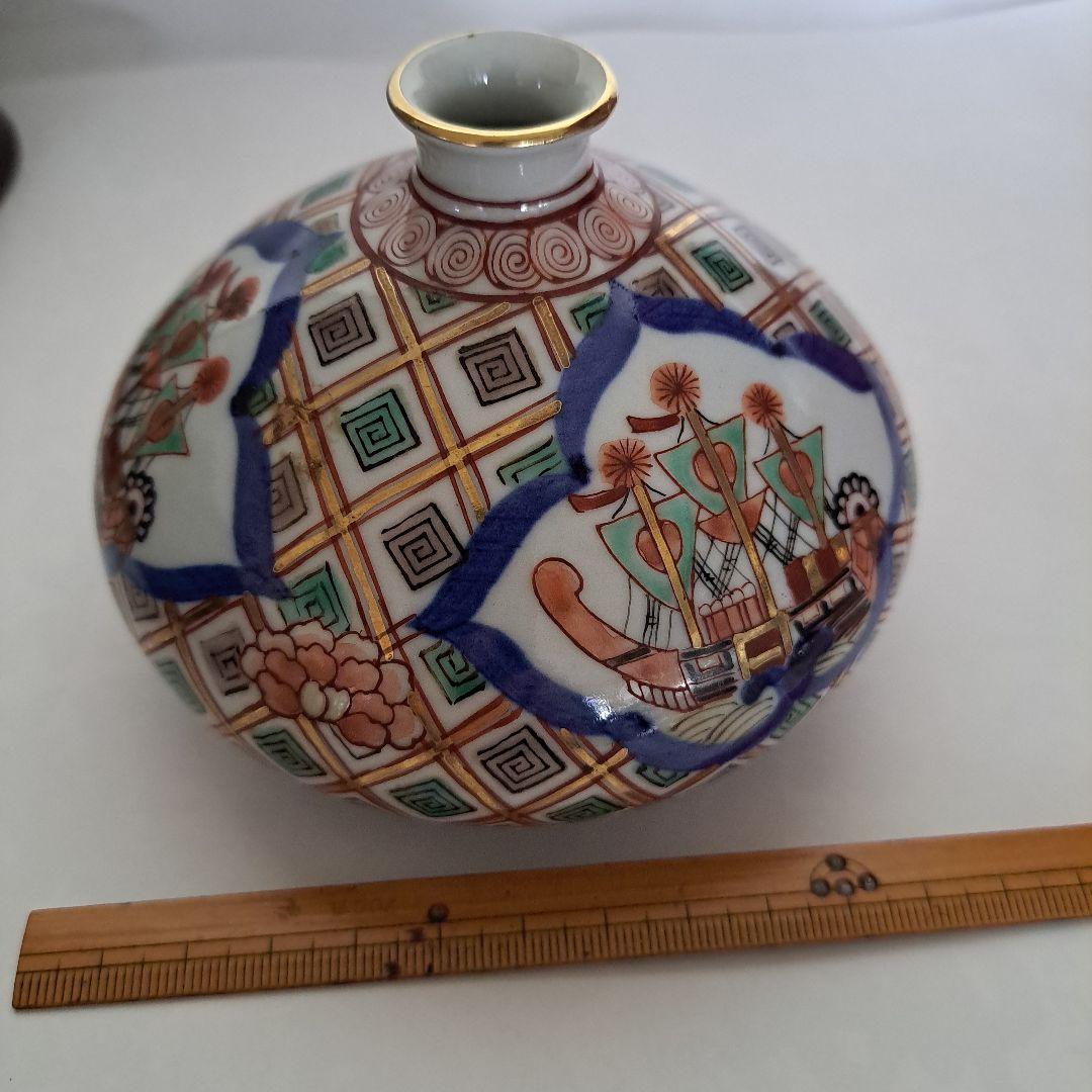 江戸中期　油壺　極上品　大型　　オランダ古船　金彩赤絵　大明盛化年