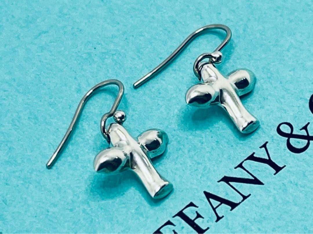 h508 美品　ティファニー　バード　クロス　フック　ピアス　シルバー　925