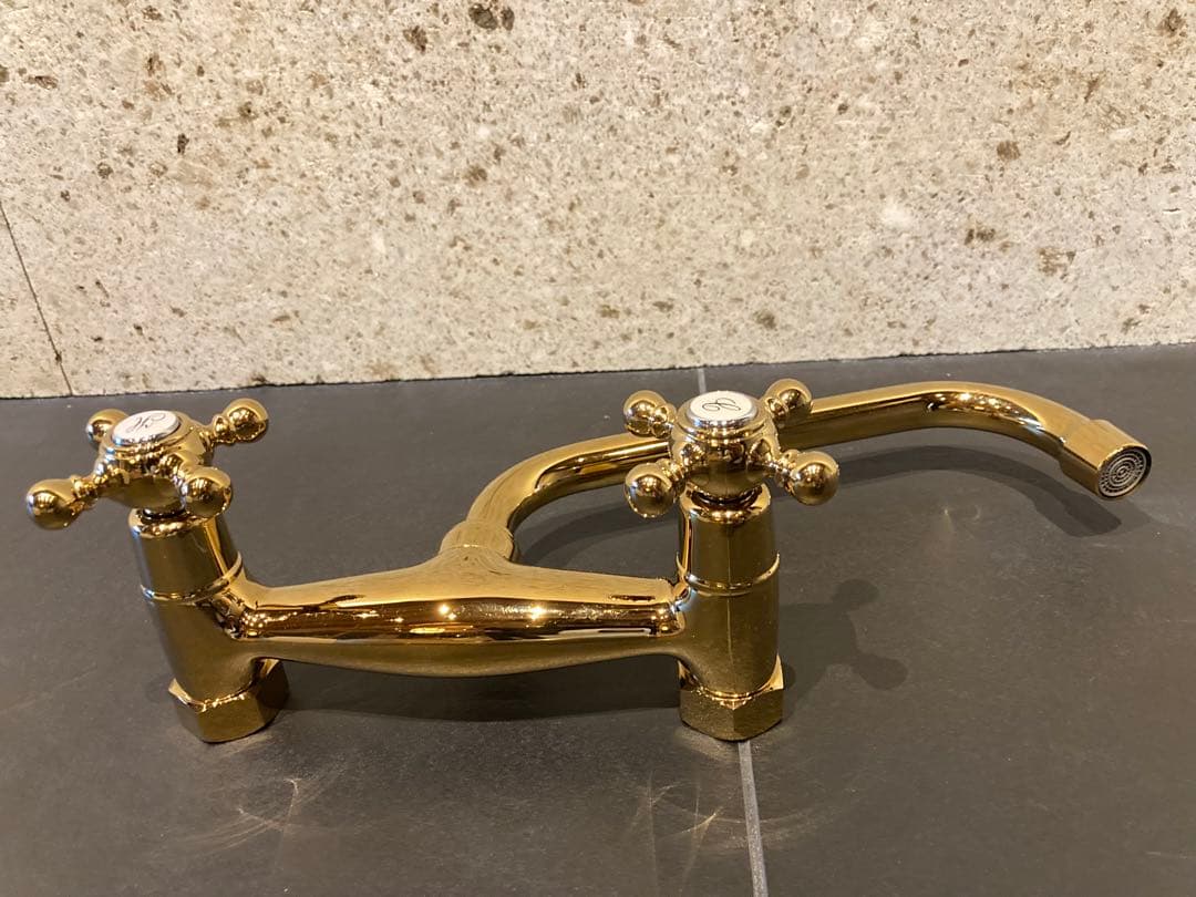 AZOS ゴールド 混合水洗 蛇口 レトロ