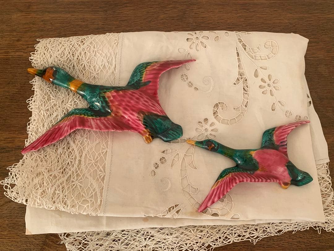 フランス　蚤の市　鳥の親子　２匹セット　ブロカント