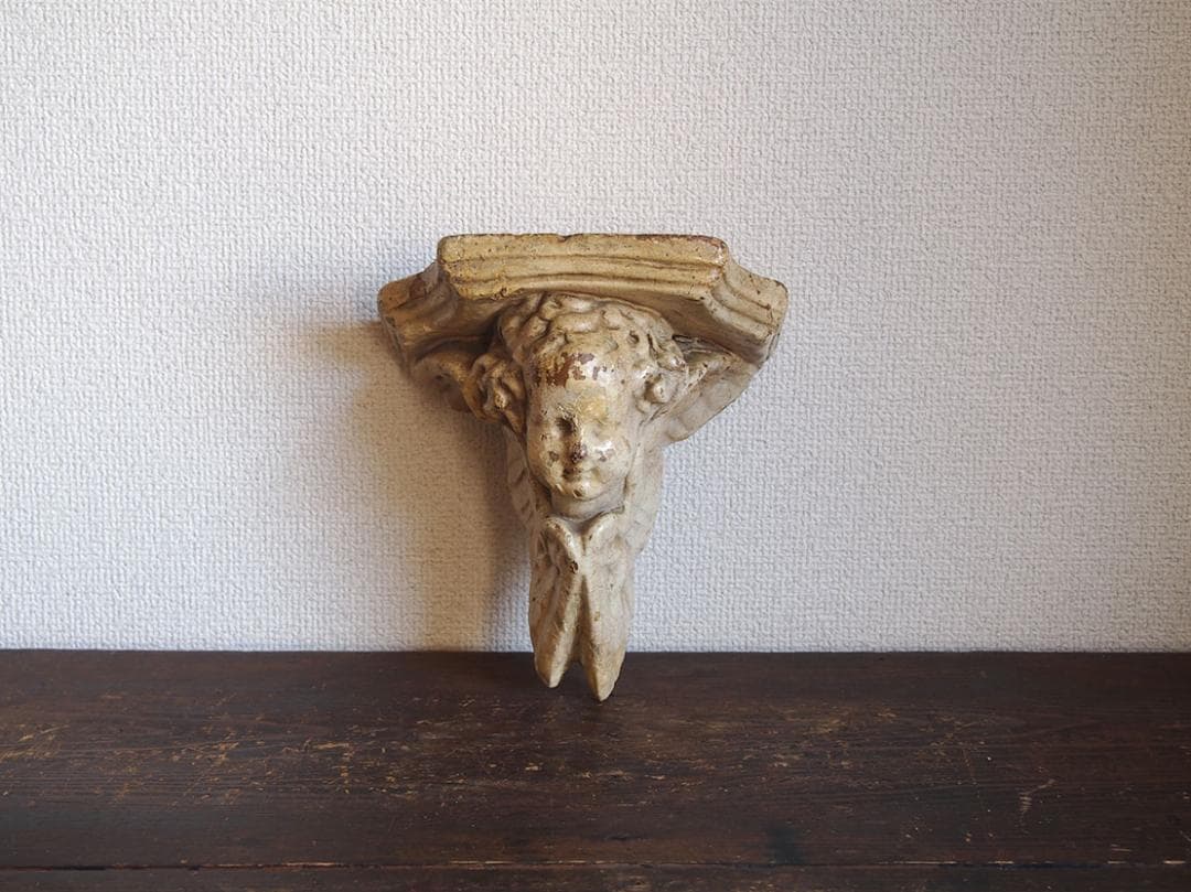 天使のコンソール 彫刻 ウォールシェルフ 家具部品 装飾 サルベージ/K355