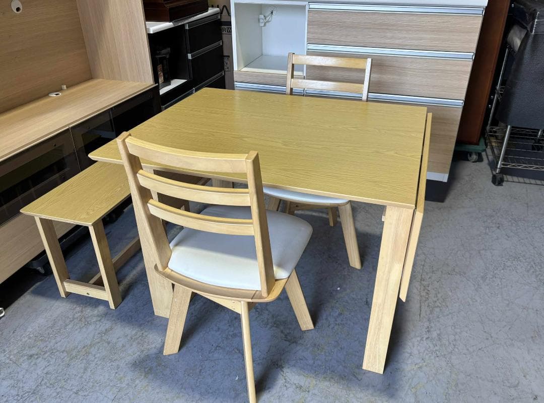 NITORI ニトリ 伸長式ダイニングテーブル3点セット回転式椅子Used/美品