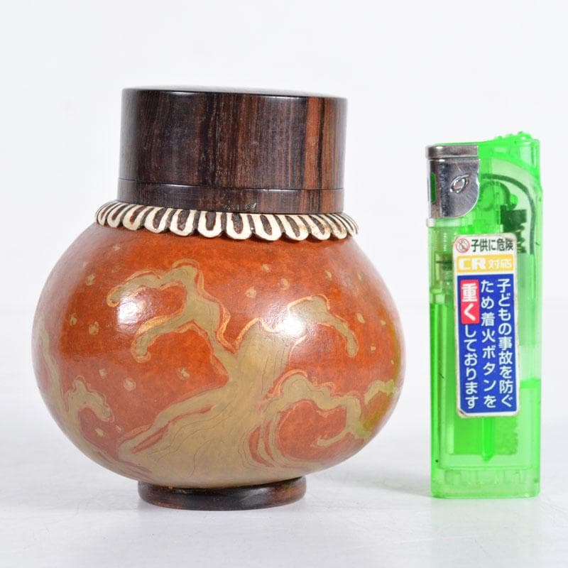 煎茶道具　瓢箪胴黒柿蓋製　波蒔絵　獣骨装飾　茶入　茶壷　M　R4656