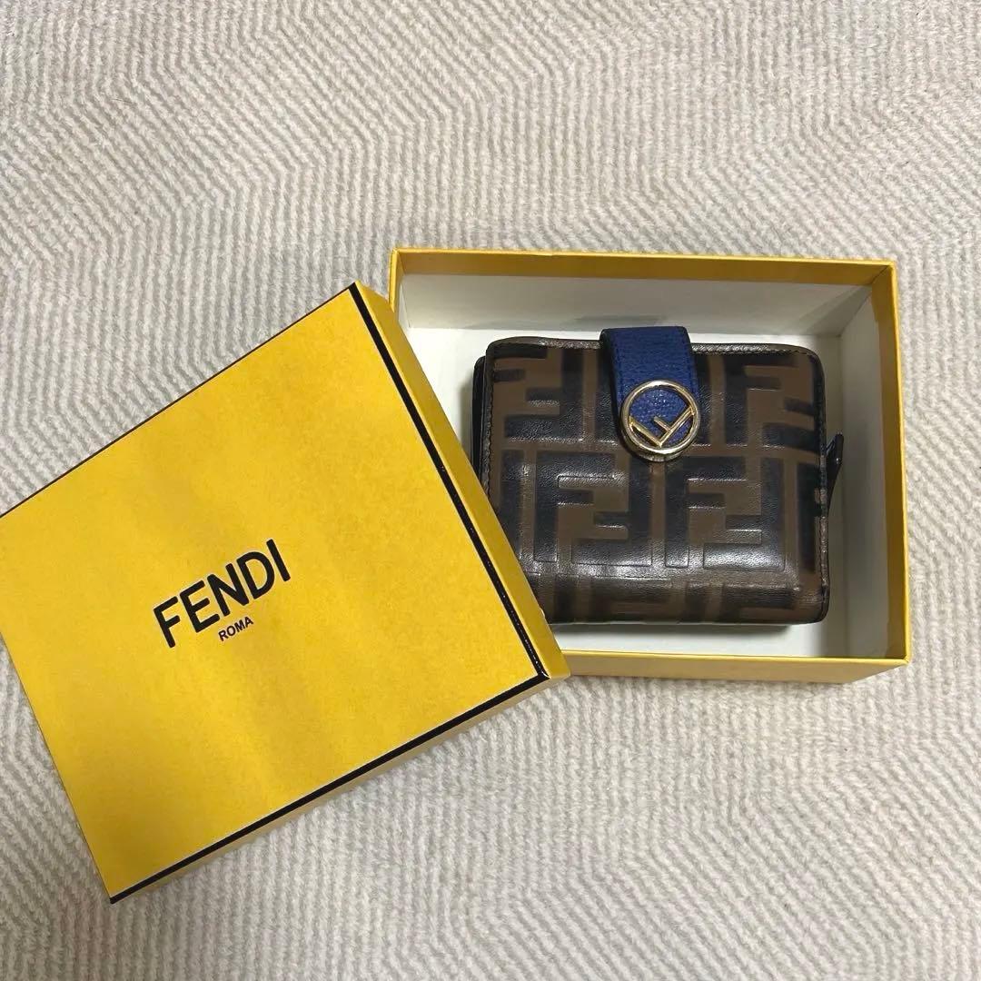 ス*ミ様 FENDI 二つ折り財布 FFロゴ ブラウン/ブルー 箱付き