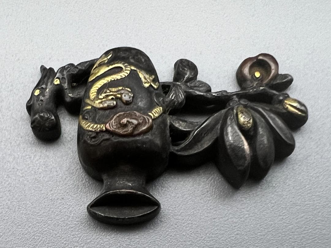 【海】江戸明治期　金具　龍　獅子　蛍文など　５点セット　金銀象嵌　銅鉄製　骨董品