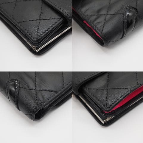 CHANEL シャネル カンボンライン コンパクト 二つ折り財布 黒×ピンク